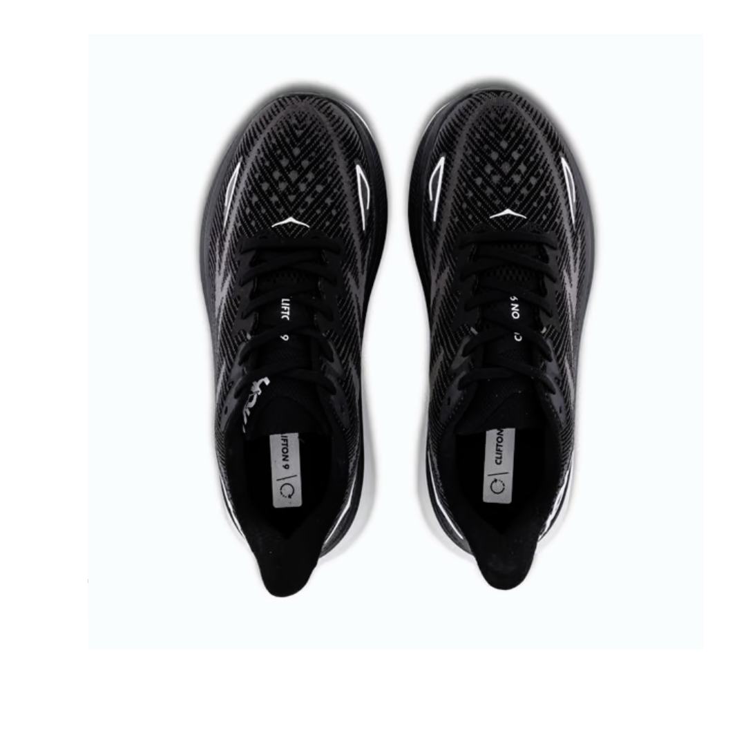 HOKA CLIFTON 9 RUNNERS BLACK & WHITE