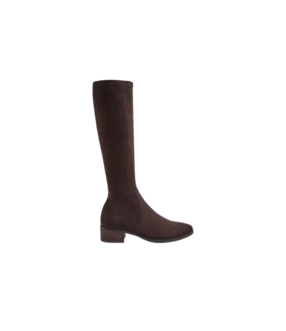 Timothie Choc Stretch Microsuede Knee High Boots - Django & Juliette