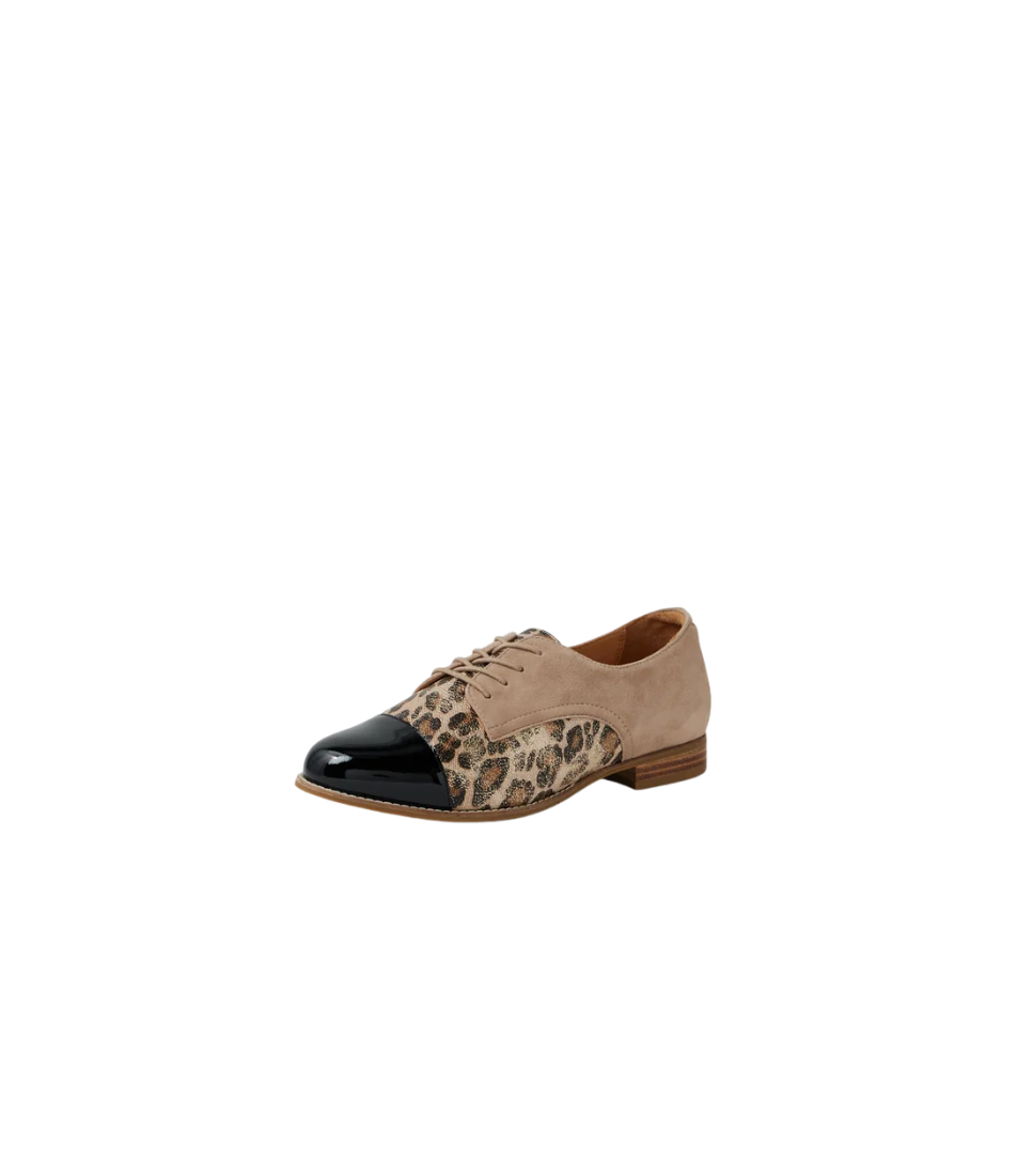 Tobin Xf Black Taupe Gold Leopard Multi Lace Up Flats