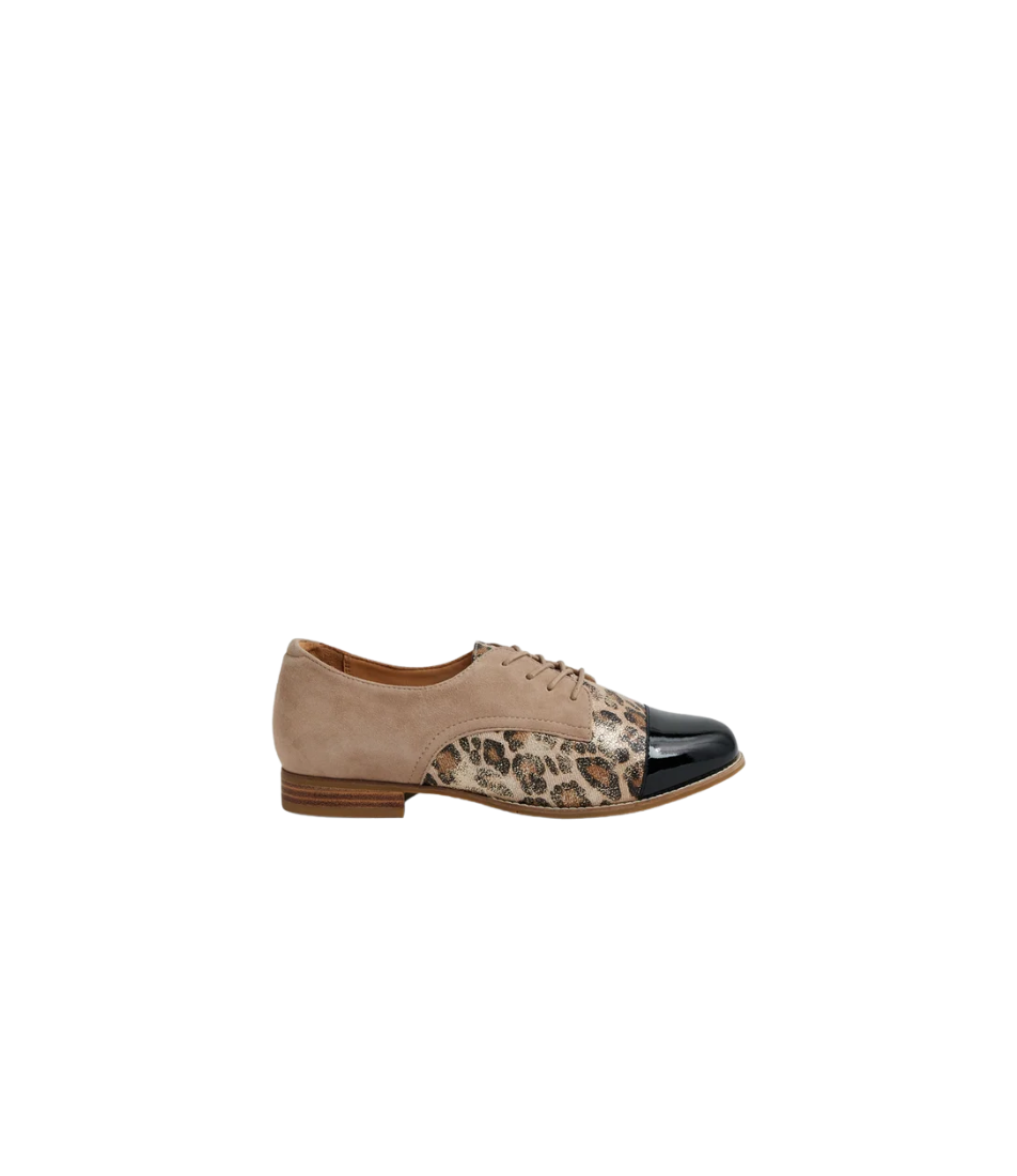 Tobin Xf Black Taupe Gold Leopard Multi Lace Up Flats