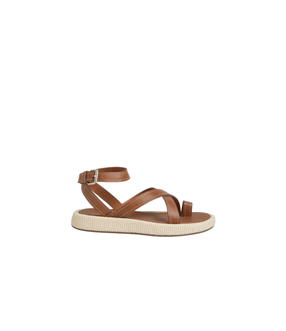 MOLLINI Anulla Chestnut Natural Leather Woven Sandals