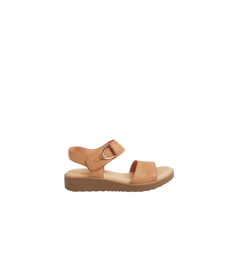 Top End Heelia Dark Tan Light Choc Leather Sandals